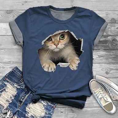 CAMISETA DAMA GATO ROTO AZUL 309