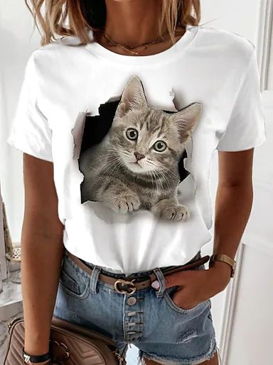 CAMISETA DAMA GATO GRIS ROTO RAYAS