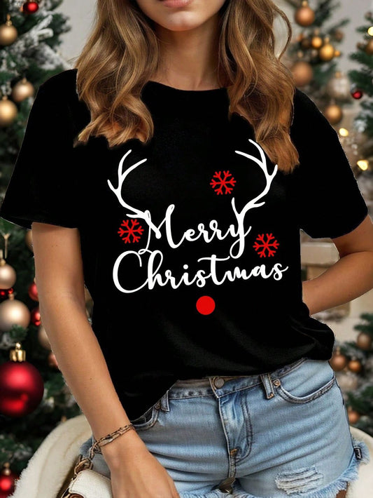 CAMISETA NEGRA MERY CHRISTMAS CUERNOS