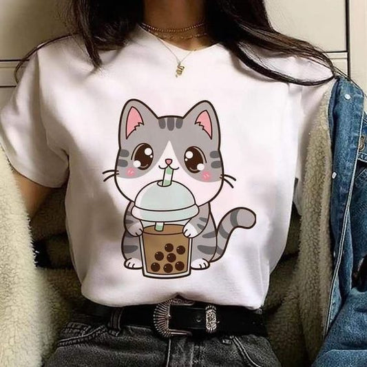 CAMISETA DAMA GATO BEBIDA