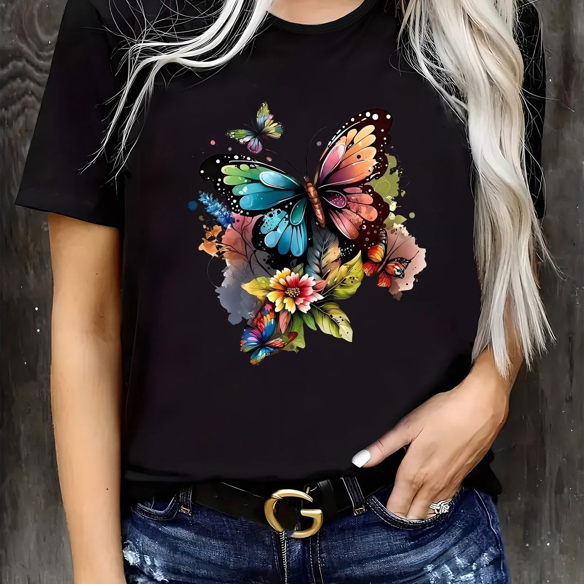 CAMISETA DAMA MARIPOSA DE COLORES